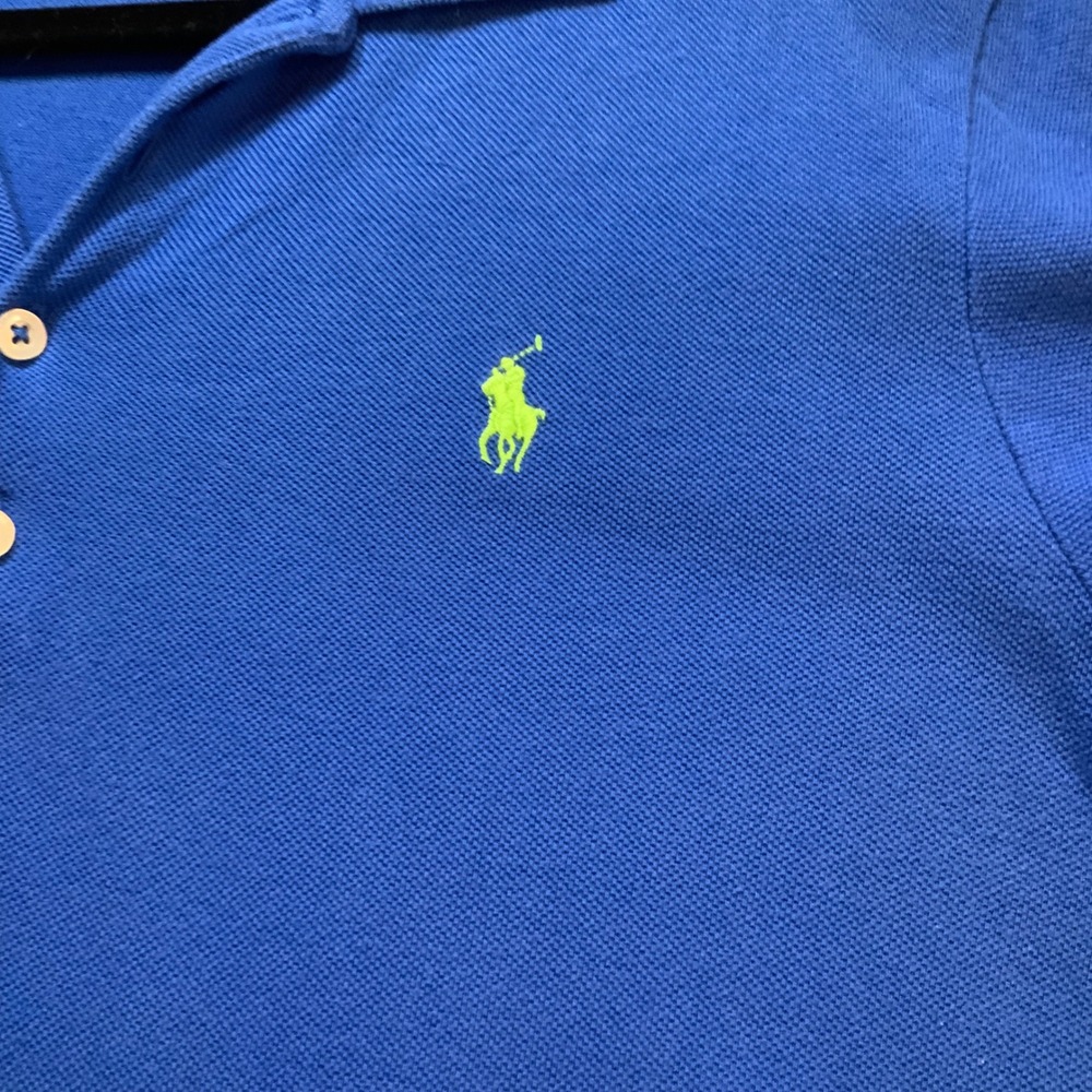 Ralph Lauren Sport Blue Pique Polo Dress XL Lime Green Pony Logo Mini Dress - Picture 2 of 6